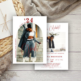 Modern Red Script Photo 2024 Minimal Grad Party  Einladung