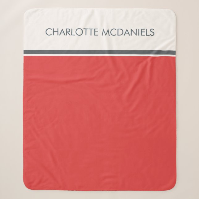 Modern Red Simple Personalisiert Name Sherpadecke (Vorderseite)