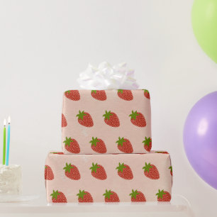 Modern Red Strawberries Brown Pattern Geschenkpapier