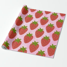 Modern Red Strawberry Pattern Pink Wasserfarbe Geschenkpapier