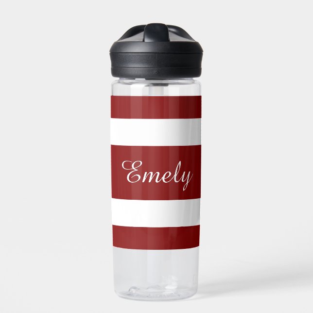 Modern Red Strips Name Trinkflasche (Vorderseite)