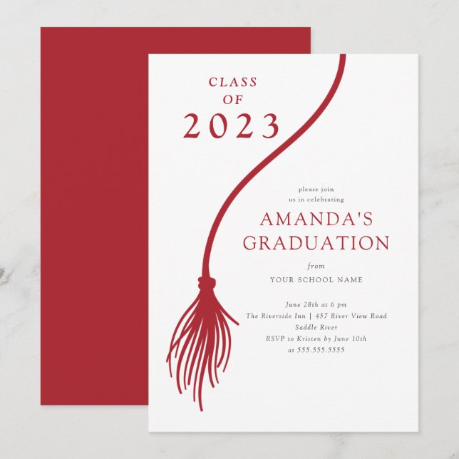 Modern Red Tassel Graduation Party Invitation Einladung (Vorne/Hinten)