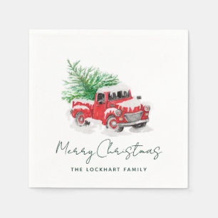 Modern Red Truck Weihnachtsfeier Serviette