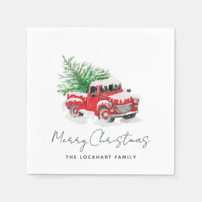 Modern Red Truck Weihnachtsfeier Serviette (Vorderseite)