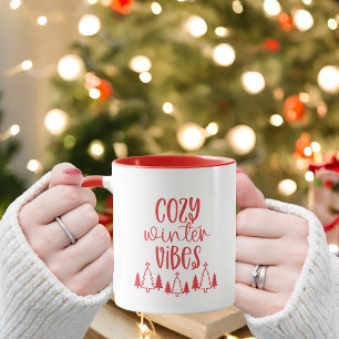 Modern Red Typografy Cosy Winter Vibes Tasse