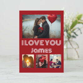 Modern Red Valentine’s Day Photo Card – 4 Photos Einladung