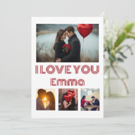 Modern Red Valentine’s Day Photo Card – 4 Photos Einladung