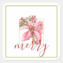 Modern Red Vintag Mercedes Poinsettia Holiday Quadratischer Aufkleber