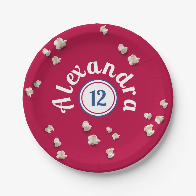 Modern Red White Blue Popcorn American Bday Party Pappteller (Vorderseite)
