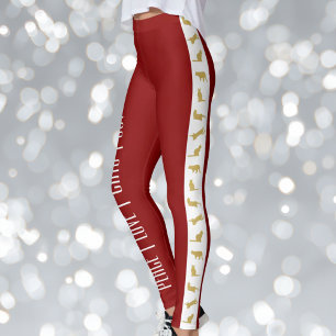 Modern Red White Gold Cat Weihnachten Leggings