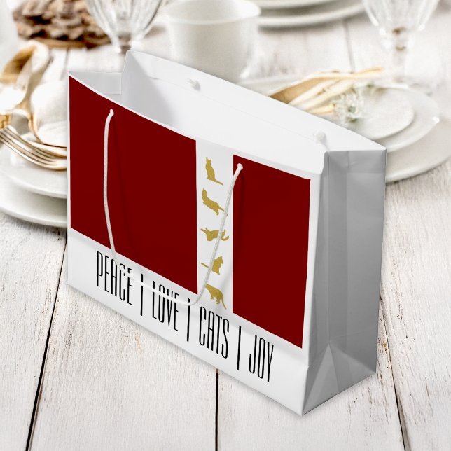 Modern Red White Gold Weihnachtskatze Große Geschenktüte (Von Creator hochgeladen)