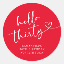 Modern Red White Hello 30th Birthday