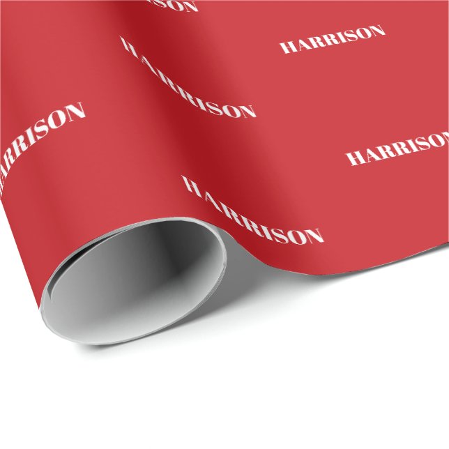 Modern red white Individuelle Name Text Birthday G Geschenkpapier (Rolleneckpunkt)