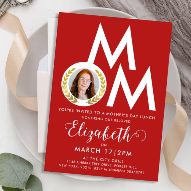 Modern Red White Mother Day Award Lunch Fett Typo Einladung (Von Creator hochgeladen)