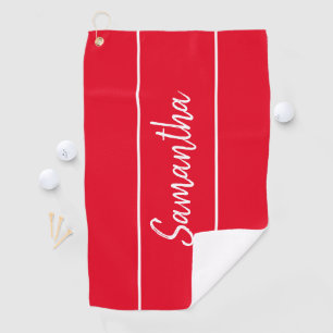 Modern Red White Script Monogram Womens Golfhandtuch