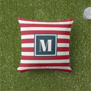 Modern Red White Stripes 4. Juli Monogram Kissen