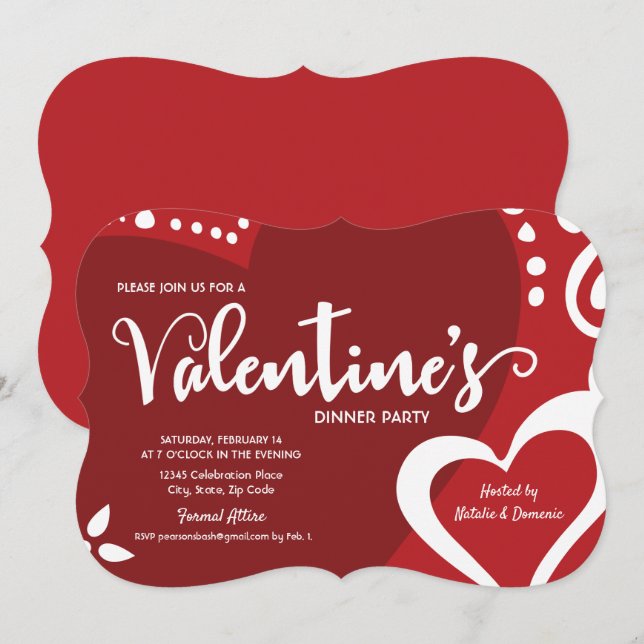 Modern Red White Valentine Dinner Party Einladung (Vorne/Hinten)