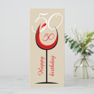 Modern Red Wine Glass Script 50. Geburtstag Karte