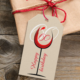 Modern Red Wine Glass Script 60. Geburtstag Geschenkanhänger