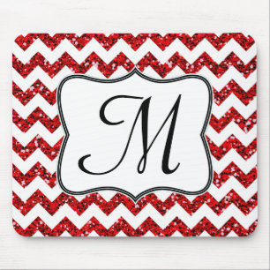 Modern Red Zickzack Monogram Initial Mouse Pad Mousepad