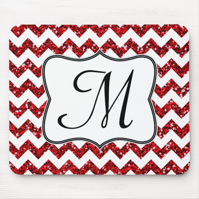 Modern Red Zickzack Monogram Initial Mouse Pad Mousepad (Vorne)