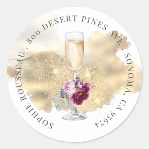 Modern Retirement Party Champagne Glitzern Address Runder Aufkleber