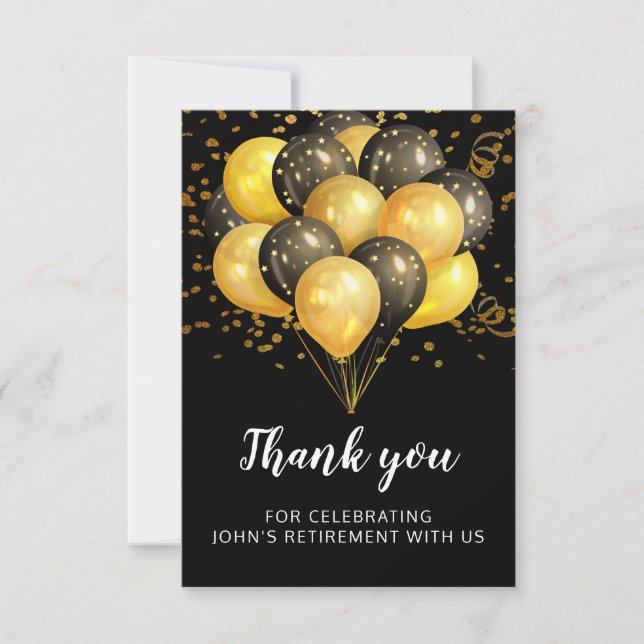 Modern Retirement Party Gold Black Glitzer Vielen  Dankeskarte (Vorderseite)