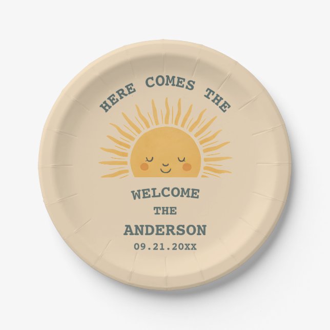 Modern Retro Baby Shower Customizable Sticker  Pappteller (Vorderseite)