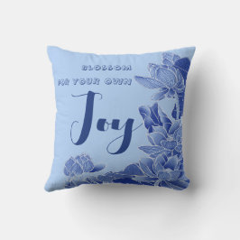 Modern Retro Blue Chinoiserie Lotus Zen Zitat Kissen
