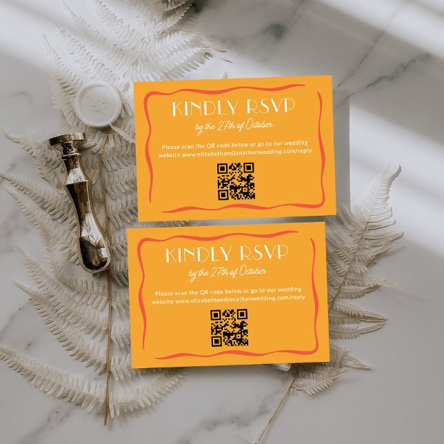 Modern Retro Bold Orange QR Code Wedding RSVP Card (Von Creator hochgeladen)
