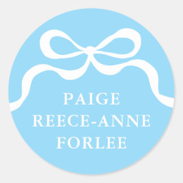 Modern Retro Boy Blue Bow Baby Birth Announcement Runder Aufkleber