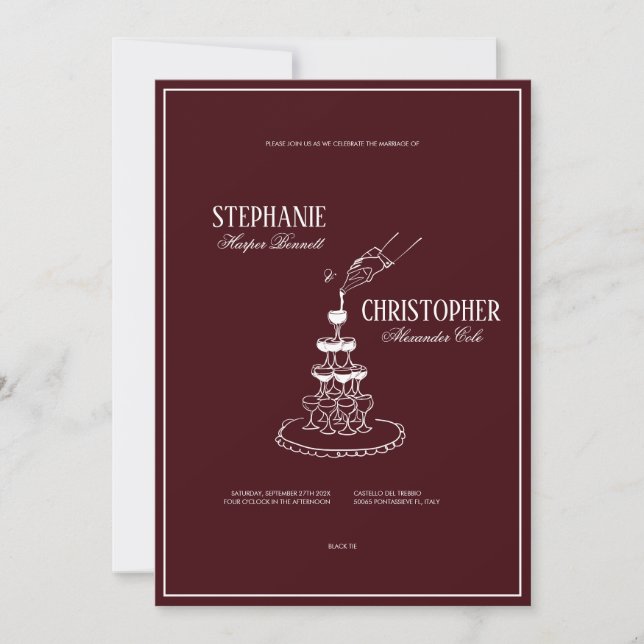 Modern Retro Burgundy Wedding Invitation Einladung (Vorderseite)