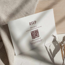 Modern Retro Burgundy Wedding QR Code RSVP Begleitkarte