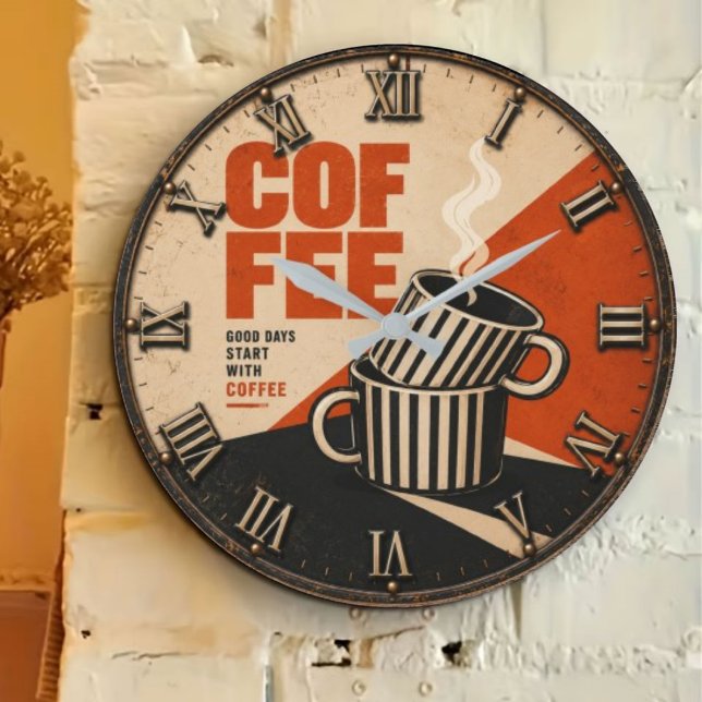 Modern Retro Coffee Große Wanduhr (Von Creator hochgeladen)