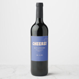 Modern Retro Dark Blue "Cheers!" Custom Wedding Weinetikett