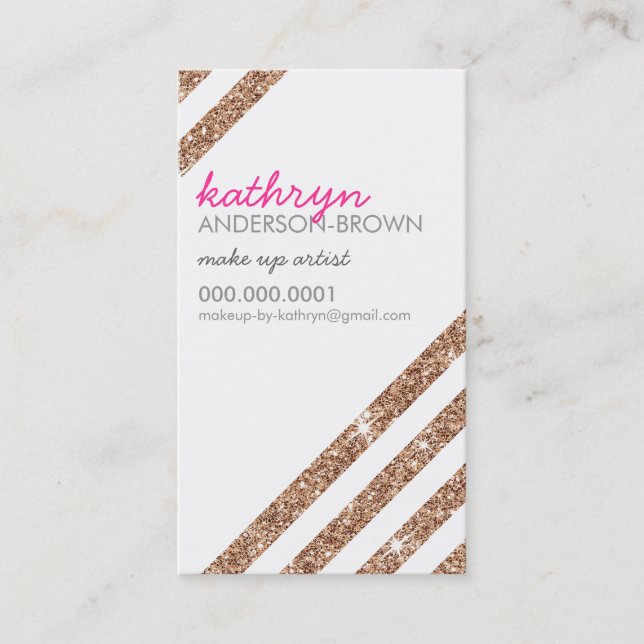 MODERN RETRO fett gestreift coole Rose Gold Glitze Visitenkarte (Vorderseite)