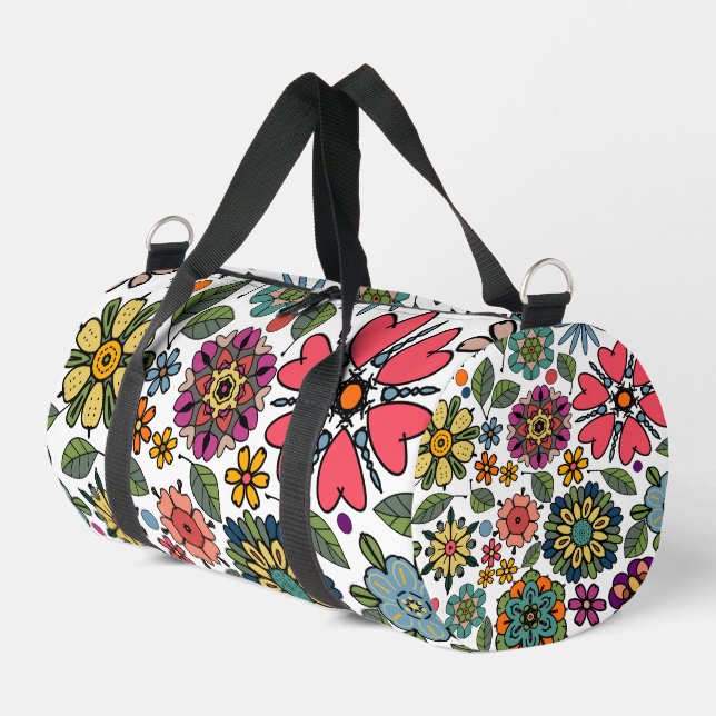Modern Retro Floral Drawing Seamless Pattern Art  Duffle Bag (Linke Seite)