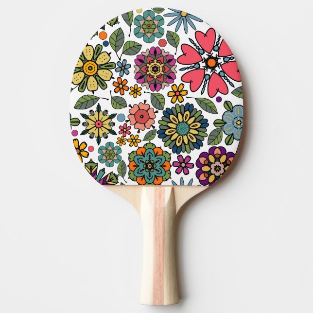 Modern Retro Floral Drawing Seamless Pattern Art Tischtennis Schläger (Vorderseite)