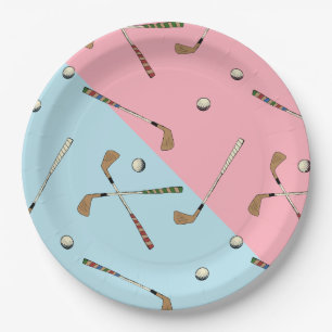 Modern Retro Golf Golfer Rosa Blaues Muster    Pappteller