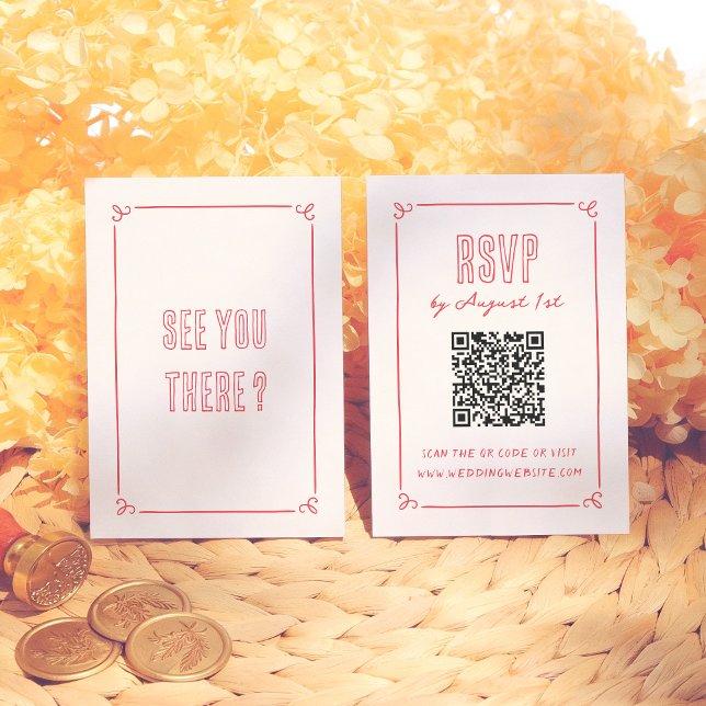 Modern Retro Hand Drawn Quirky QR Wedding RSVP Begleitkarte (Von Creator hochgeladen)