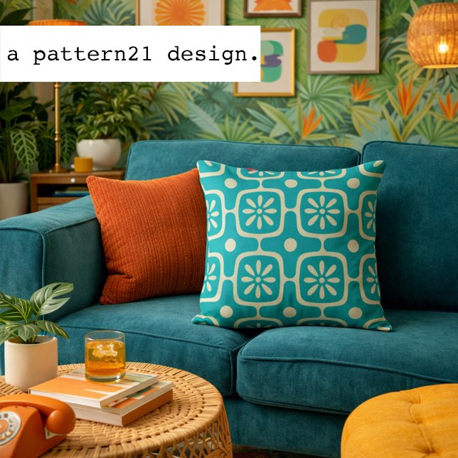 modern retro kissen (modern retro patterned pillow in teal)