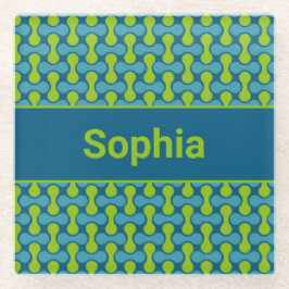 Modern Retro Link Pattern in Blue and Green Glasuntersetzer