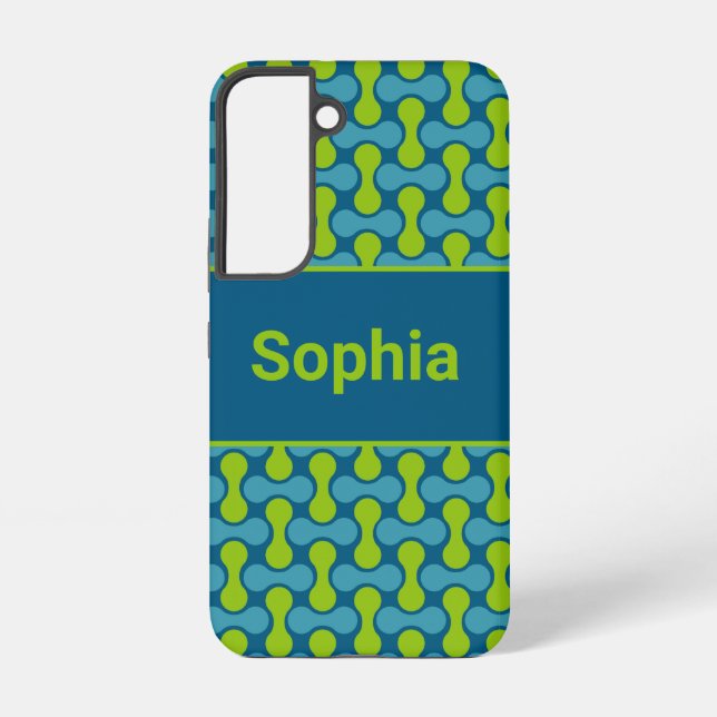 Modern Retro Link Pattern in Blue and Green Samsung Galaxy Hülle (Rückseite)