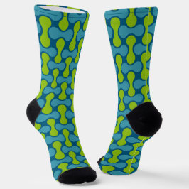 Modern Retro Link Pattern in Blue and Green Socken