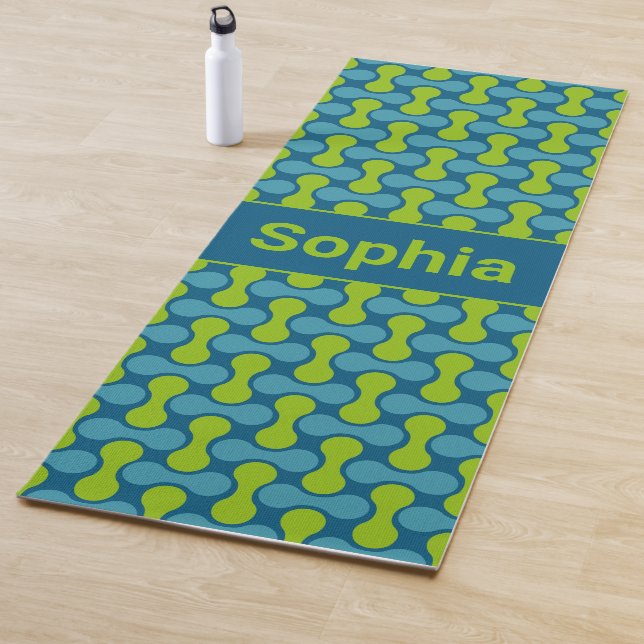 Modern Retro Link Pattern in Blue and Green Yogamatte (Beispiel)