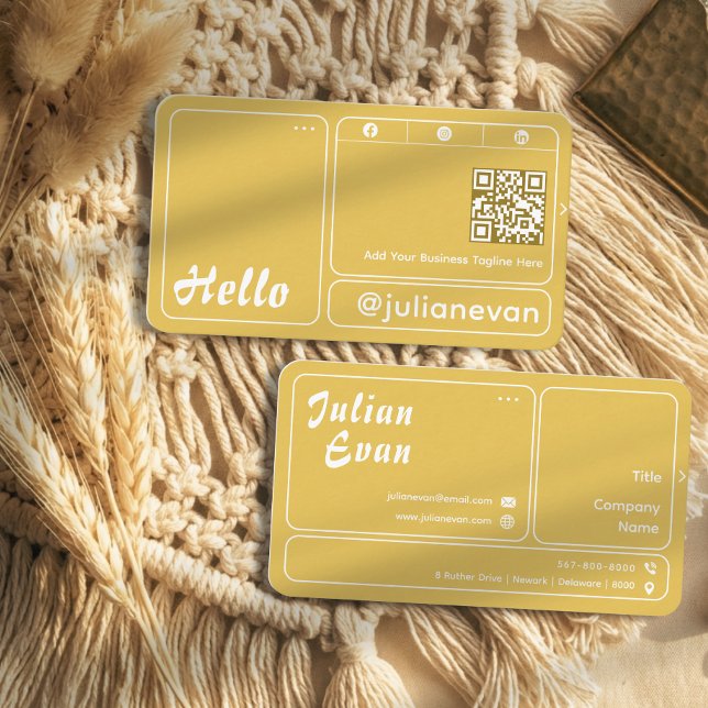 Modern Retro Mustard Yellow Chic Hello Visitenkarte (Modern Retro Mustard Yellow Chic Hello Business Card)