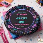 Modern Retro Neon 80’s 1st Birthday Party Pappteller<br><div class="desc">Modern retro neon 80s 1st birthday party paper plates with bright colorful design. Perfect tableware for a fun neon themed first birthday celebration. 🎉 Serve up cake and party treats in style with these Modern Retro Neon 80’s 1st Birthday Party Paper Plates! Designed with bright neon colors and fun retro...</div>