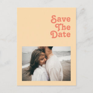Modern Retro Orange Cream Foto Save-the-Date In Einladungspostkarte