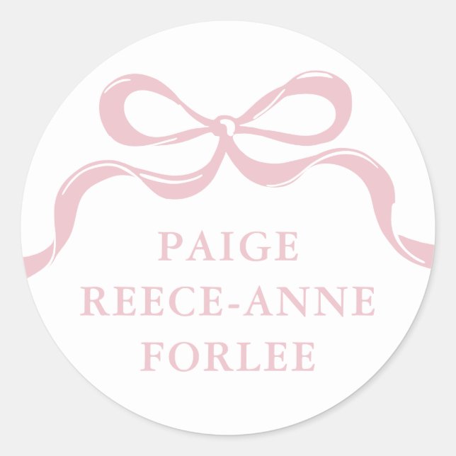 Modern Retro Pink Bows Baby Birth Announcement  Runder Aufkleber (Vorderseite)