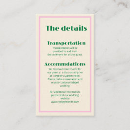 Modern Retro Striped  Wedding Information  Visitenkarte